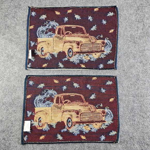 Fall Pumpkin Blue Truck Tapestry Placemats Autumn Leaves Vintage Pickup Truck - Picture 5 of 9